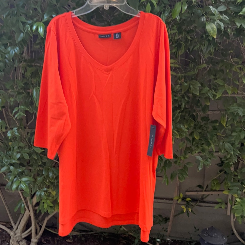 TAHIRI brand for beautiful big size ladies ( 1X) bright red shirt , V neck